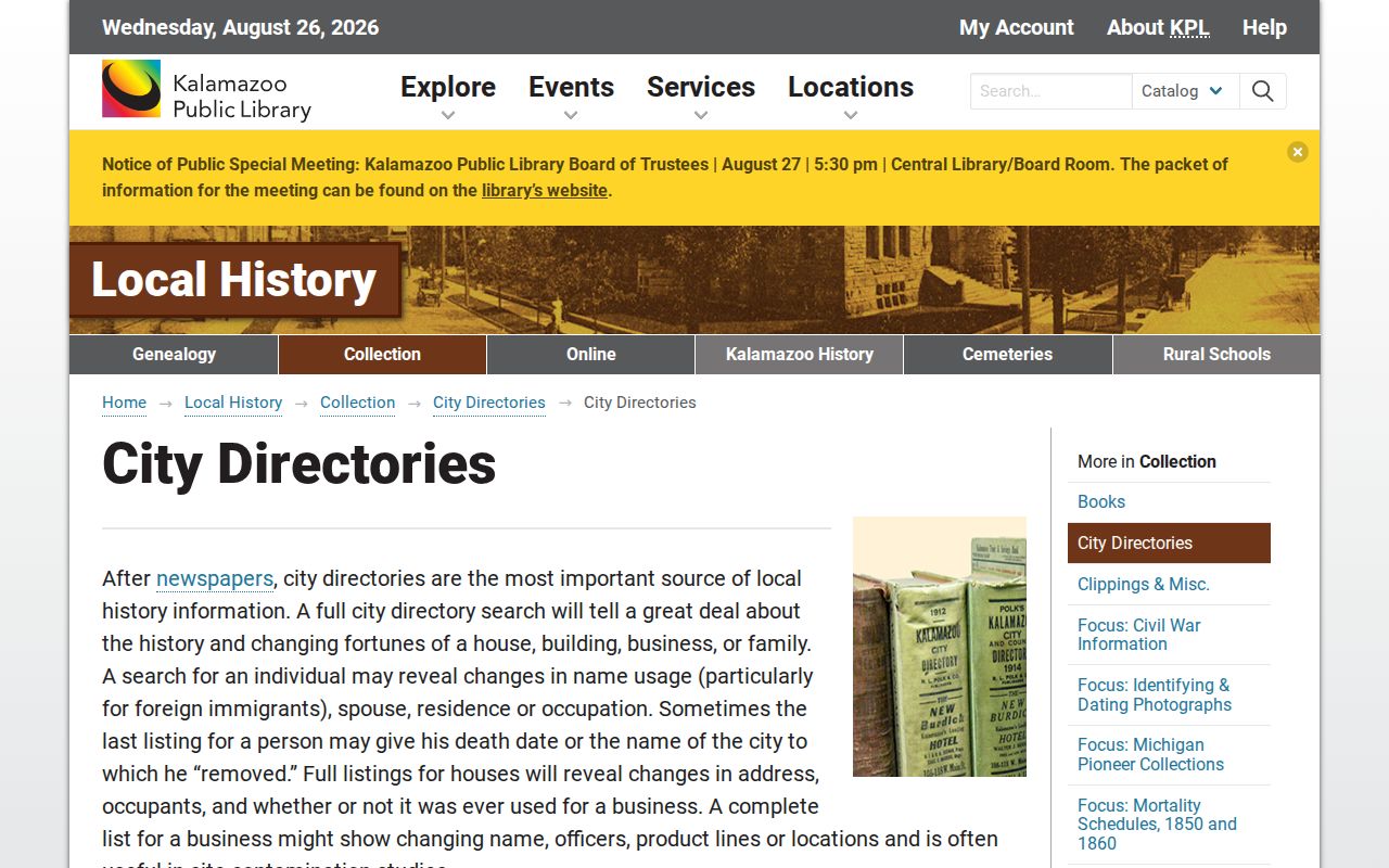 Kalamazoo Township city directory collection page at Kalamazoo Public Library