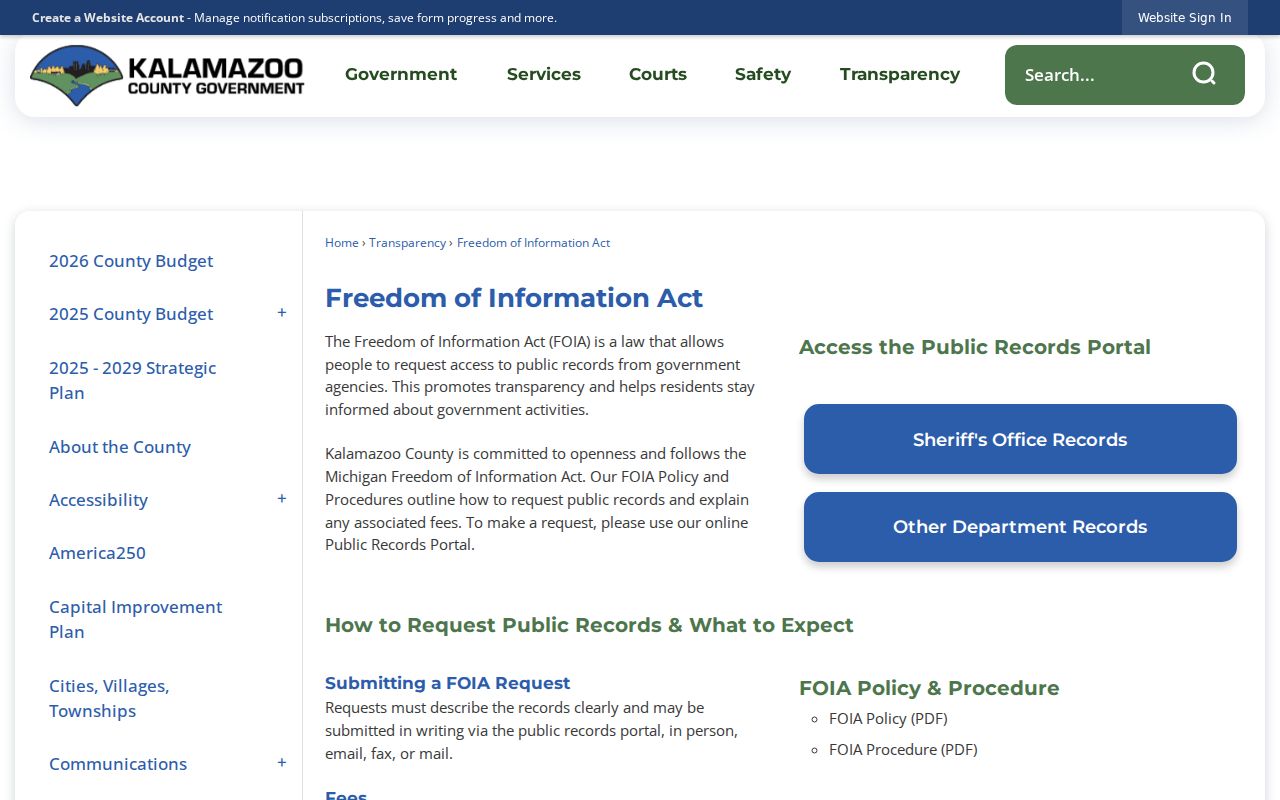 Kalamazoo Township residents directory Kalamazoo County FOIA portal