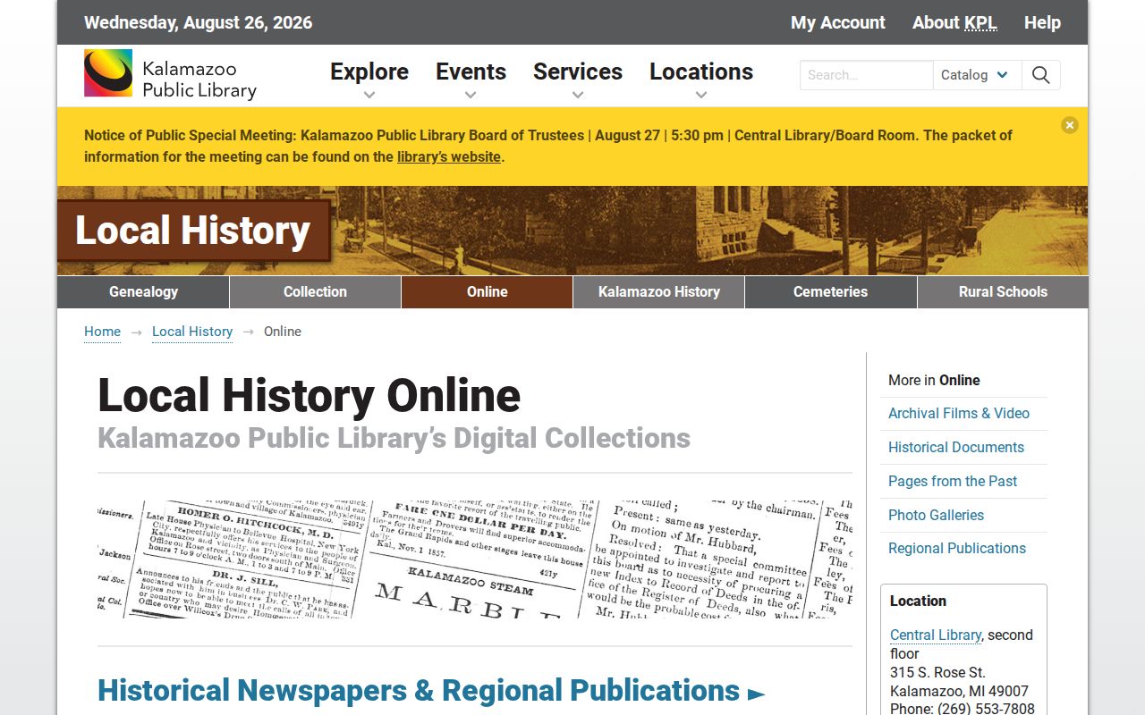 Kalamazoo Township past residents house-history sources at KPL Local History Online