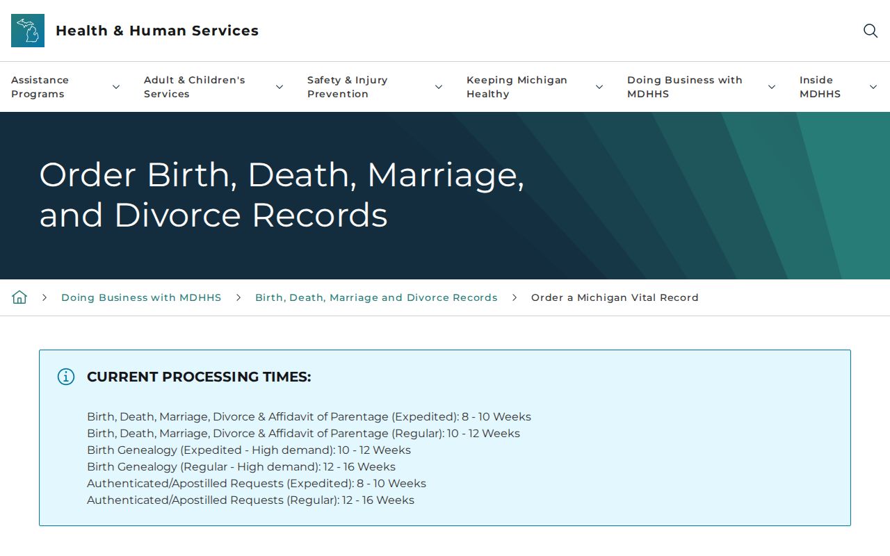 Kalamazoo Township resident lookup with Michigan vital records application