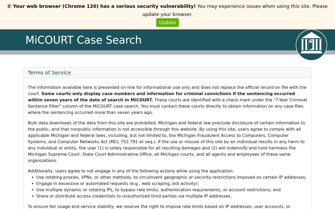 Kalamazoo Township resident lookup through the MiCOURT case search